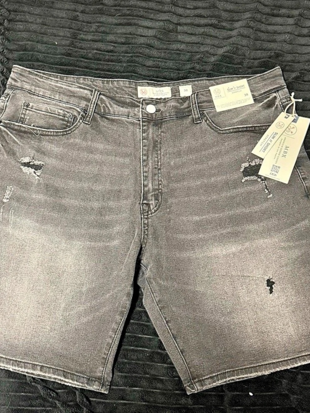 MBX Slim Fit Distressed Denim Shorts Gray Waist 38 NWT